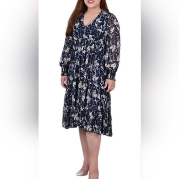 NY Collection Navy Prairie Dress - Picture 1 of 16